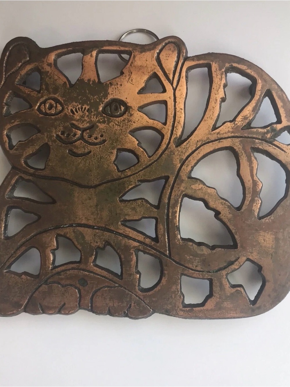 Vintage Cat Trivet Old Dutch Copper Country Kitchen Decor 1995 6.5" X 6.5"